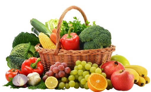 Cesta com frutas, legumes e verduras